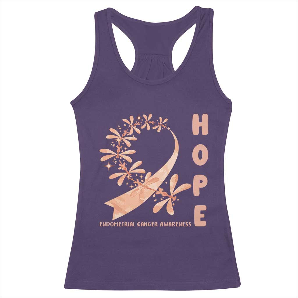 Peach Dragonfly Endometrial Cancer Racerback Tank Top Hope And Strength TS12 Purple Print Your Wear