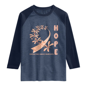 Peach Dragonfly Endometrial Cancer Raglan Shirt Hope And Strength TS12 Heather Denim Navy Print Your Wear