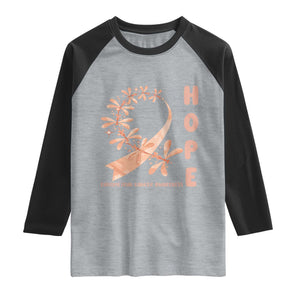 Peach Dragonfly Endometrial Cancer Raglan Shirt Hope And Strength TS12 Heather Gray Black Print Your Wear