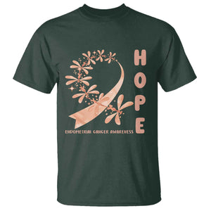 Peach Dragonfly Endometrial Cancer T Shirt Hope And Strength TS12 Dark Forest Green Print Your Wear