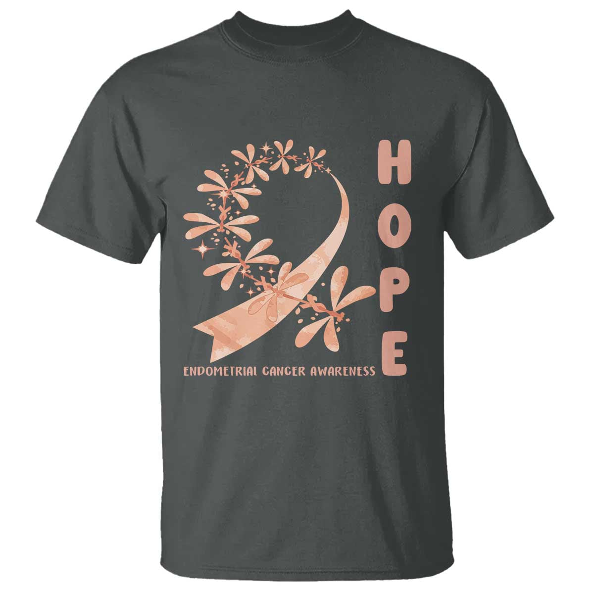 Peach Dragonfly Endometrial Cancer T Shirt Hope And Strength TS12 Dark Heather Print Your Wear