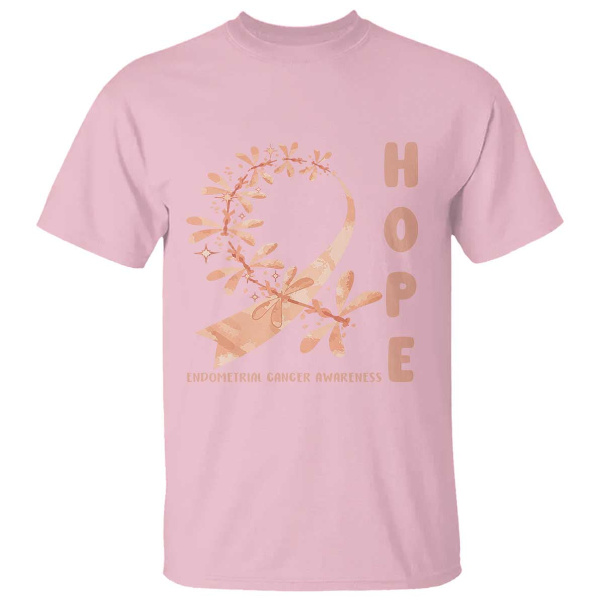 Peach Dragonfly Endometrial Cancer T Shirt Hope And Strength TS12 Light Pink Print Your Wear