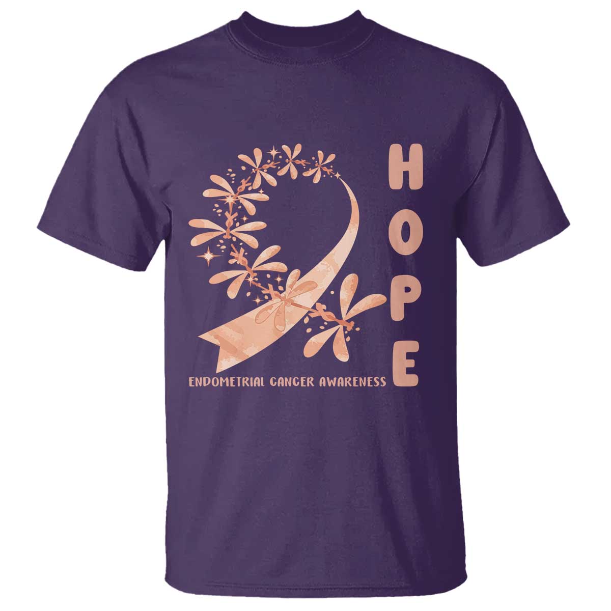 Peach Dragonfly Endometrial Cancer T Shirt Hope And Strength TS12 Purple Print Your Wear
