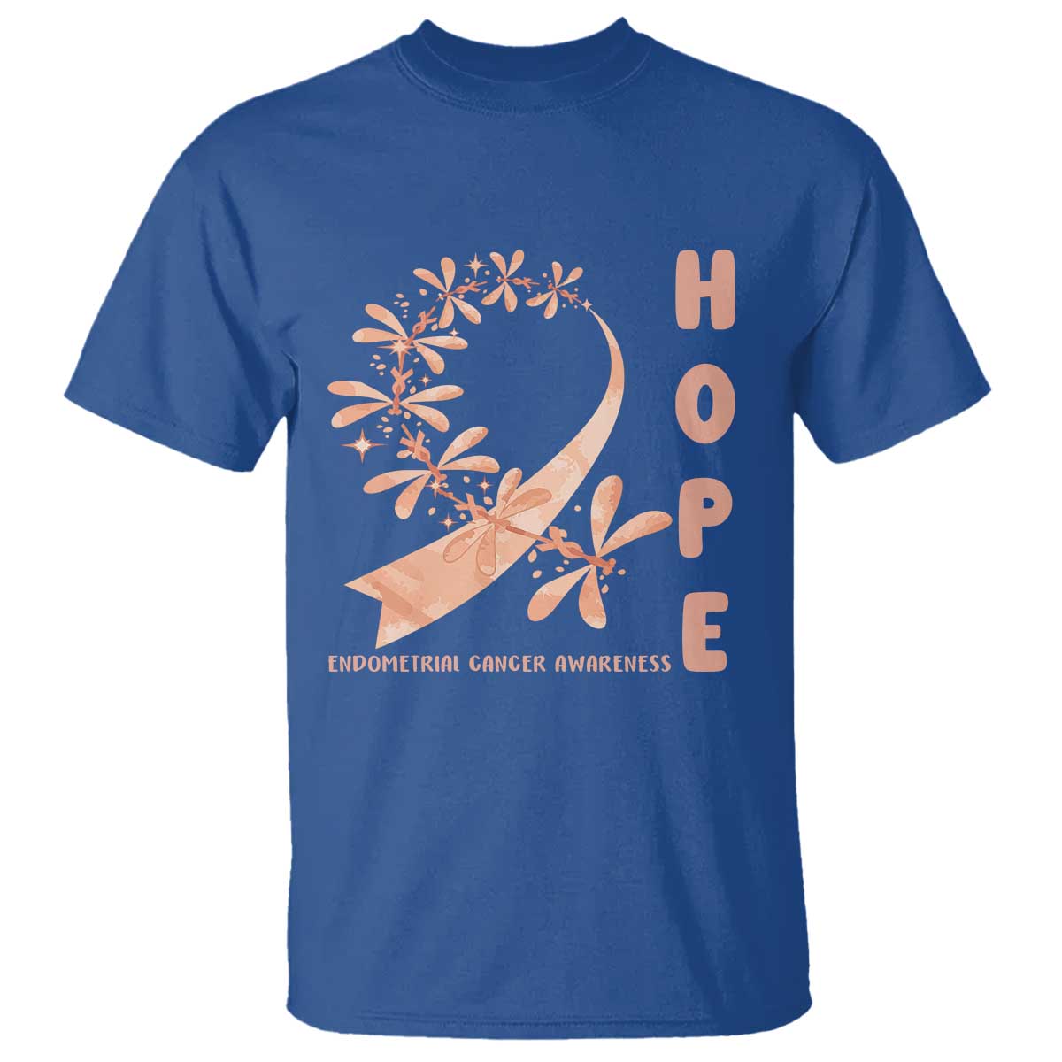 Peach Dragonfly Endometrial Cancer T Shirt Hope And Strength TS12 Royal Blue Print Your Wear