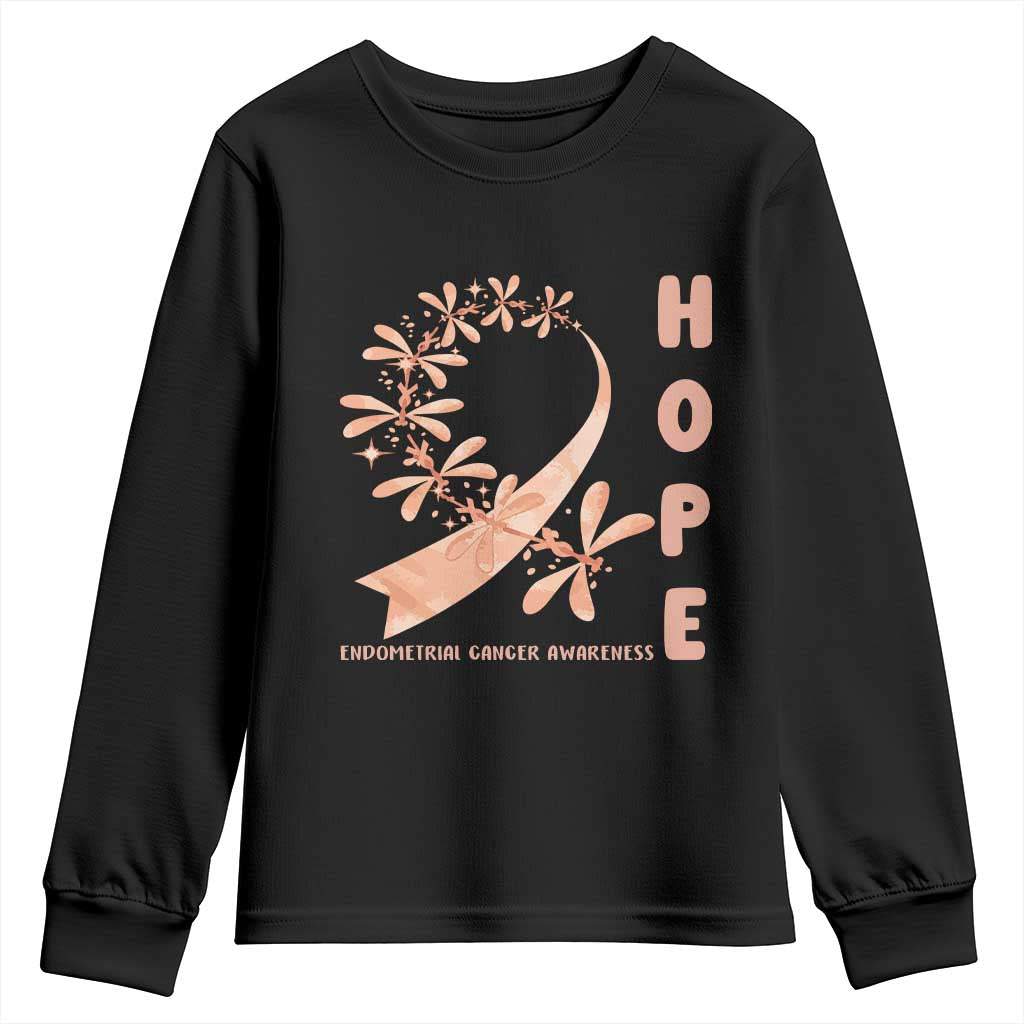 Peach Dragonfly Endometrial Cancer Youth Sweatshirt Hope And Strength TS12 Black Print Your Wear