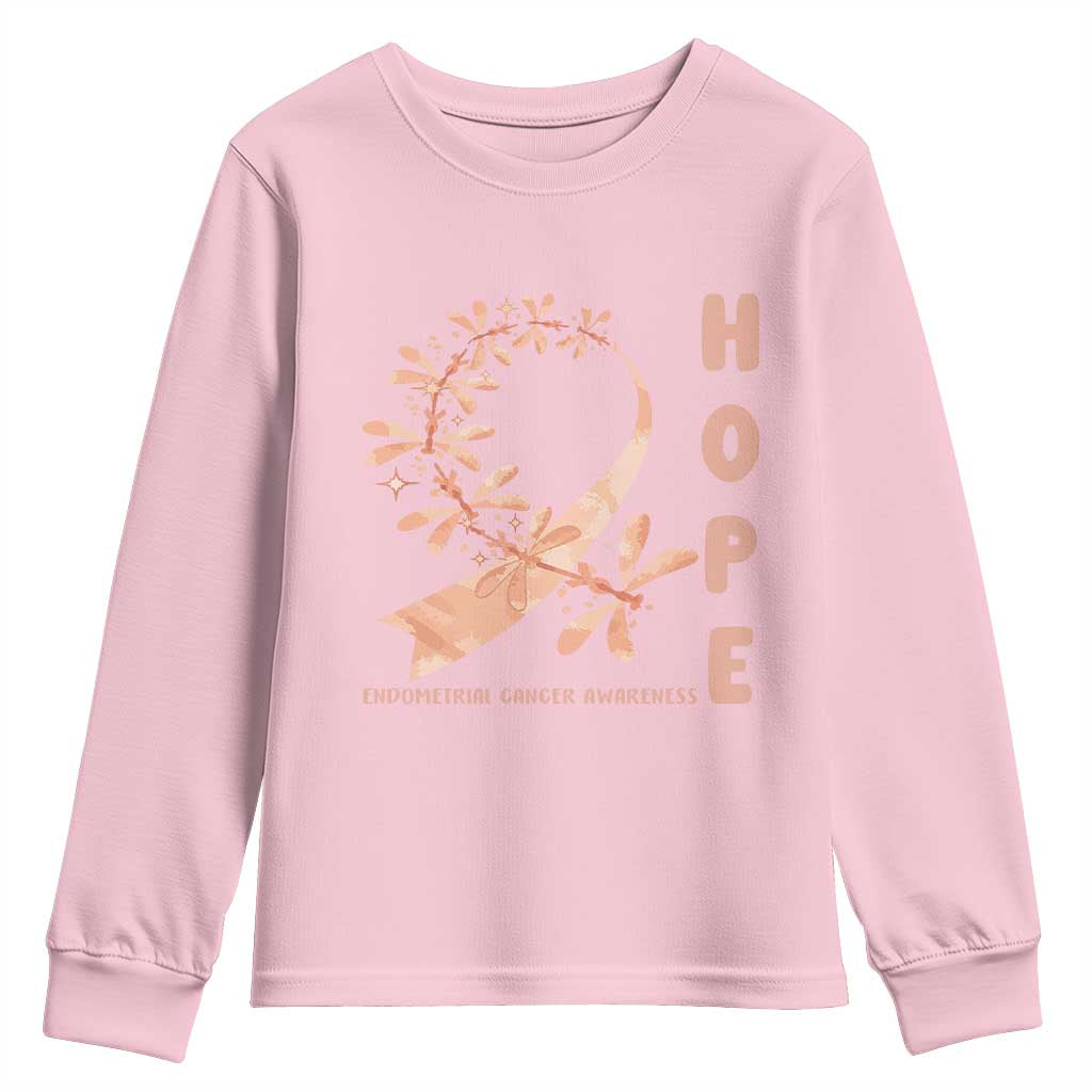 Peach Dragonfly Endometrial Cancer Youth Sweatshirt Hope And Strength TS12 Light Pink Print Your Wear