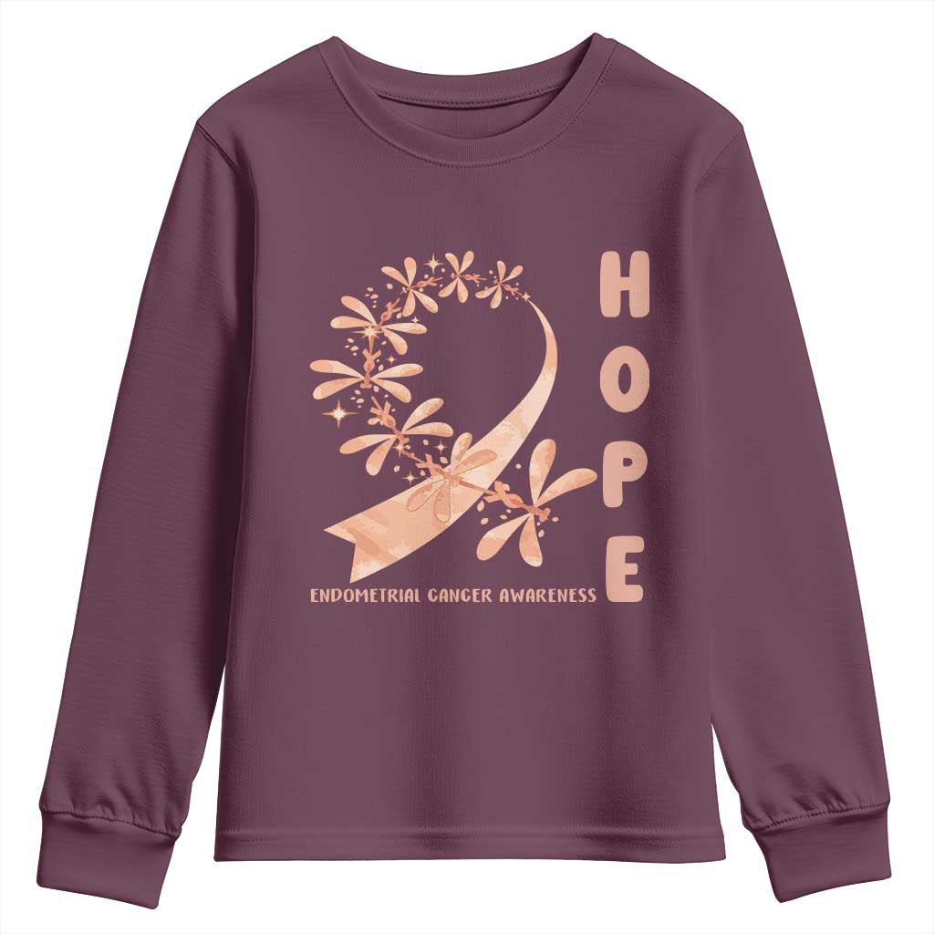 Peach Dragonfly Endometrial Cancer Youth Sweatshirt Hope And Strength TS12 Maroon Print Your Wear