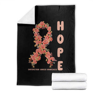 Endometrial Cancer Floral Ribbon Throw Blanket Hope Peach Ribbon Warrior TS12 Black Print Your Wear