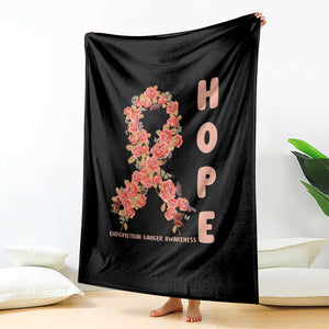 Endometrial Cancer Floral Ribbon Throw Blanket Hope Peach Ribbon Warrior TS12 Print Your Wear