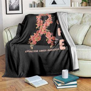 Endometrial Cancer Floral Ribbon Throw Blanket Hope Peach Ribbon Warrior TS12 Print Your Wear