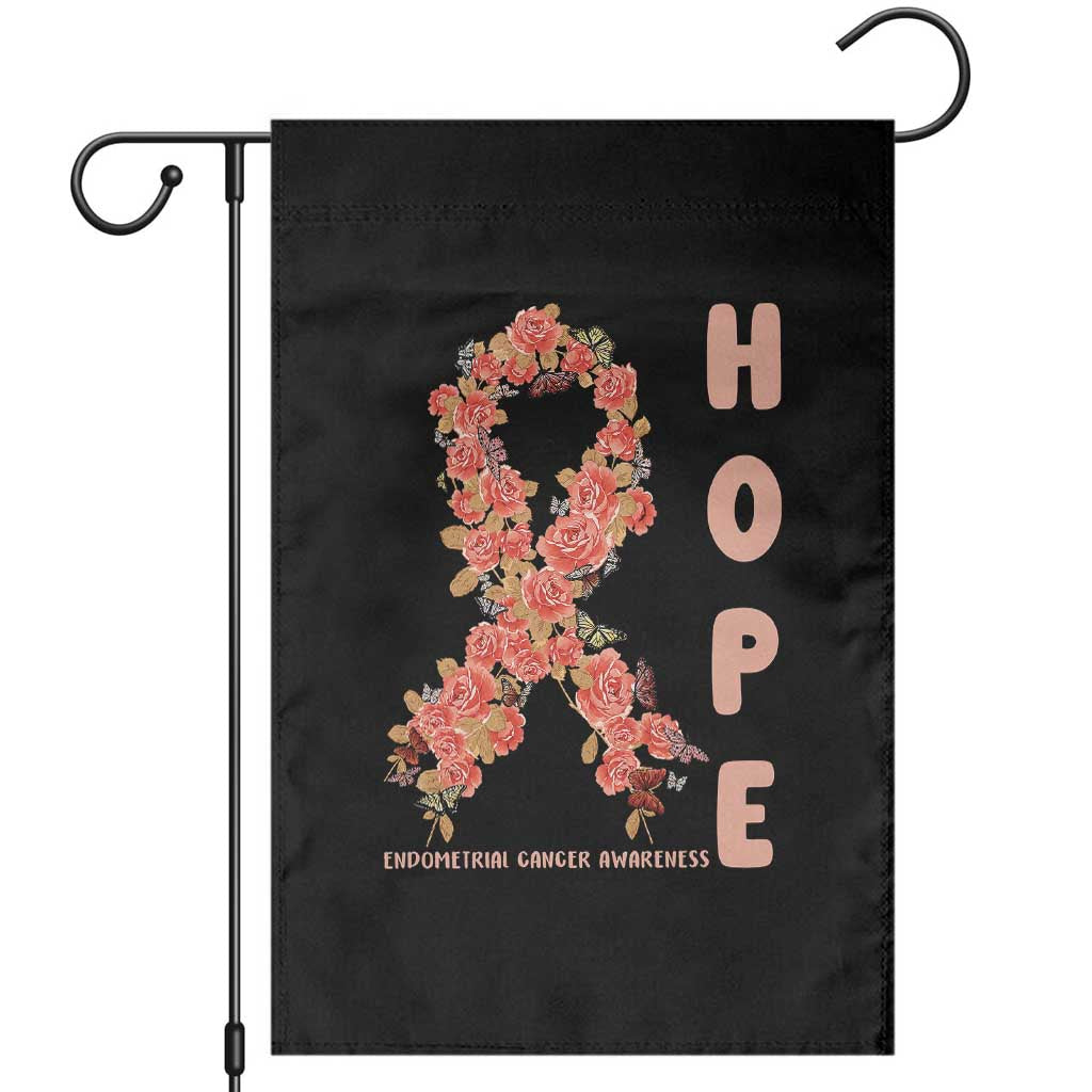 Endometrial Cancer Floral Ribbon Garden Flag Hope Peach Ribbon Warrior TS12 Black Print Your Wear