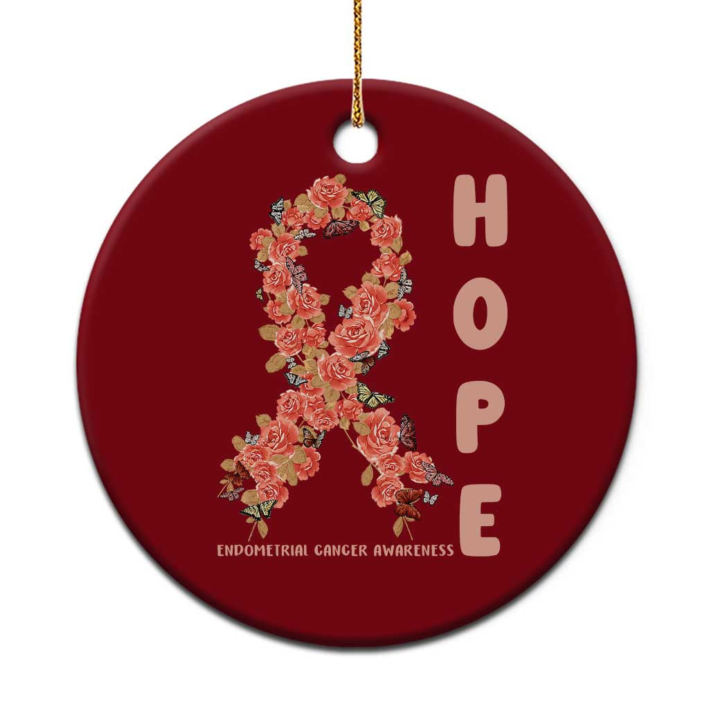 Endometrial Cancer Floral Ribbon Ceramic Ornament Hope Peach Ribbon Warrior TS12 1pc Red Print Your Wear