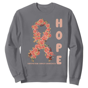 Endometrial Cancer Floral Ribbon Sweatshirt Hope Peach Ribbon Warrior TS12 Charcoal Print Your Wear