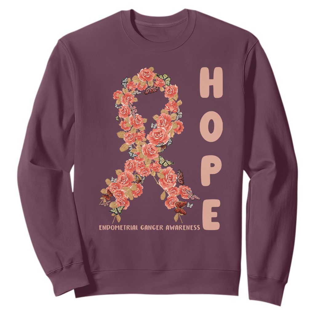 Endometrial Cancer Floral Ribbon Sweatshirt Hope Peach Ribbon Warrior TS12 Maroon Print Your Wear