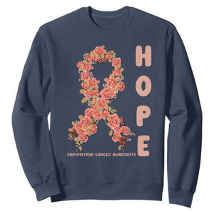 Endometrial Cancer Floral Ribbon Sweatshirt Hope Peach Ribbon Warrior TS12 Navy Print Your Wear