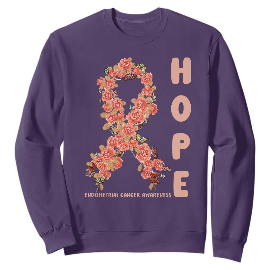 Endometrial Cancer Floral Ribbon Sweatshirt Hope Peach Ribbon Warrior TS12 Purple Print Your Wear
