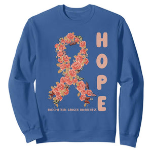 Endometrial Cancer Floral Ribbon Sweatshirt Hope Peach Ribbon Warrior TS12 Royal Blue Print Your Wear