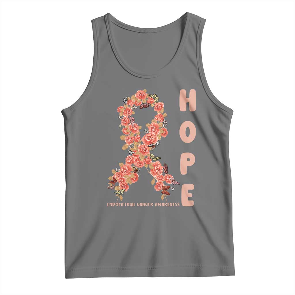 Endometrial Cancer Floral Ribbon Tank Top Hope Peach Ribbon Warrior TS12 Black Heather Print Your Wear