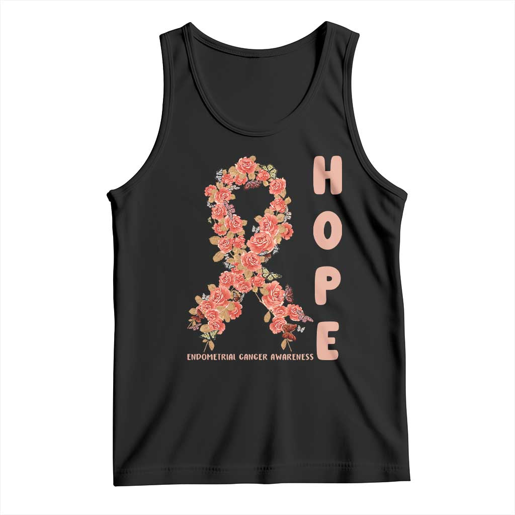 Endometrial Cancer Floral Ribbon Tank Top Hope Peach Ribbon Warrior TS12 Black Print Your Wear