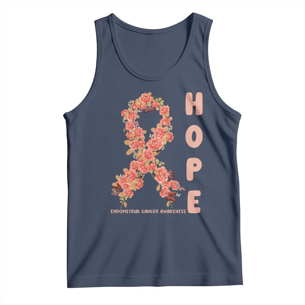 Endometrial Cancer Floral Ribbon Tank Top Hope Peach Ribbon Warrior TS12 Navy Print Your Wear