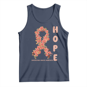 Endometrial Cancer Floral Ribbon Tank Top Hope Peach Ribbon Warrior TS12 Navy Print Your Wear