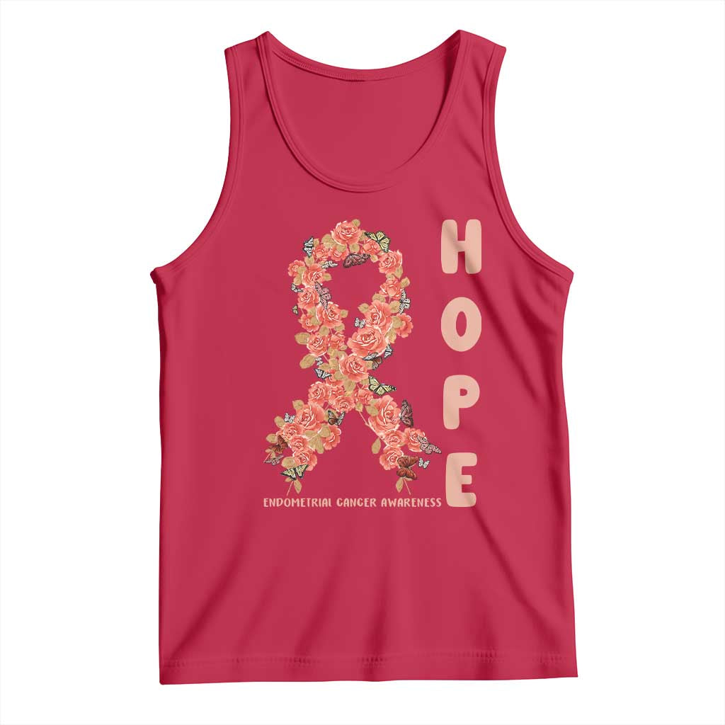 Endometrial Cancer Floral Ribbon Tank Top Hope Peach Ribbon Warrior TS12 Red Print Your Wear