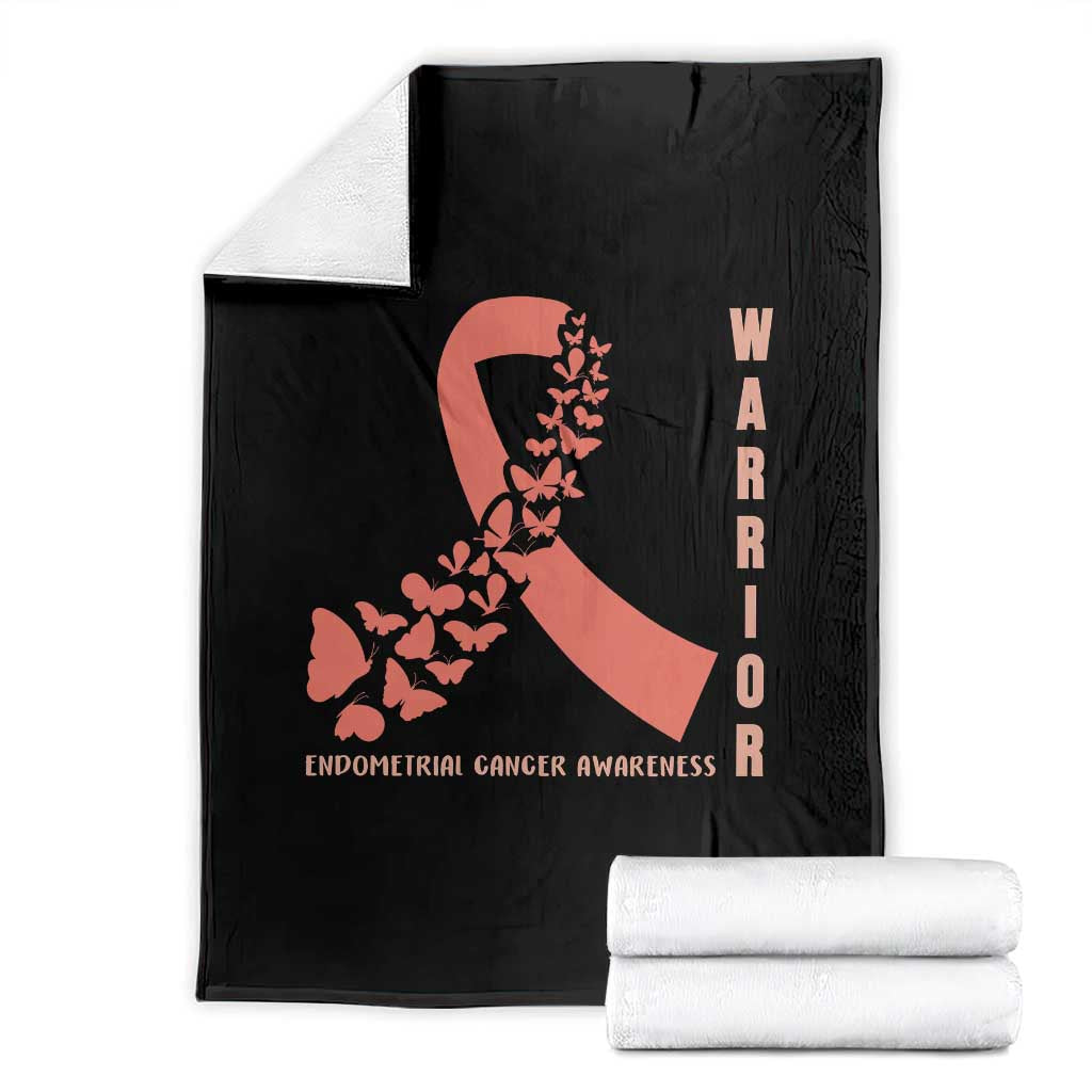 Endometrial Cancer Warrior Fighter Butterfly Throw Blanket Peach Ribbon Hope TS12 Black Print Your Wear