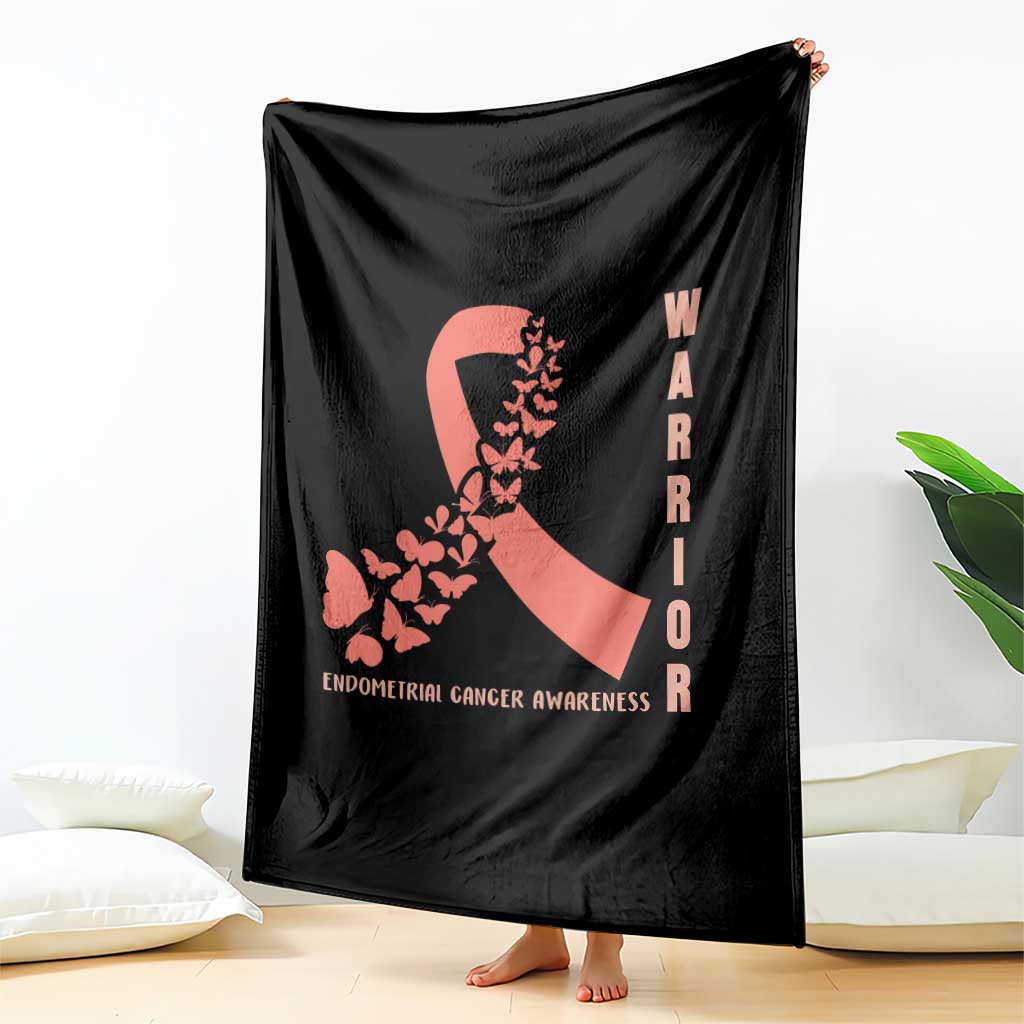 Endometrial Cancer Warrior Fighter Butterfly Throw Blanket Peach Ribbon Hope TS12 Print Your Wear