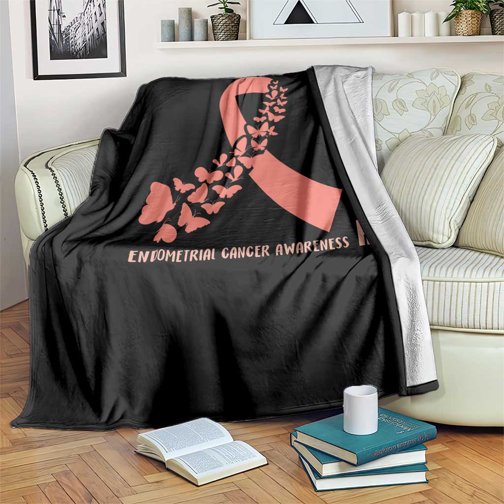 Endometrial Cancer Warrior Fighter Butterfly Throw Blanket Peach Ribbon Hope TS12 Print Your Wear