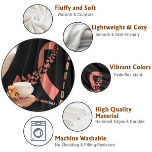 Endometrial Cancer Warrior Fighter Butterfly Throw Blanket Peach Ribbon Hope TS12 Print Your Wear