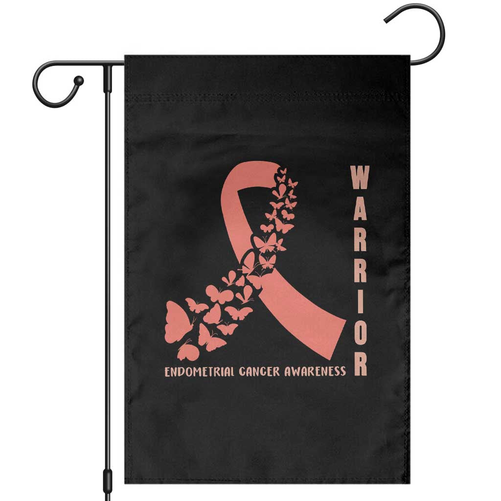 Endometrial Cancer Warrior Fighter Butterfly Garden Flag Peach Ribbon Hope TS12 Black Print Your Wear