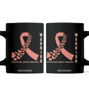Endometrial Cancer Warrior Fighter Butterfly Coffee Mug Peach Ribbon Hope TS12 Black Print Your Wear