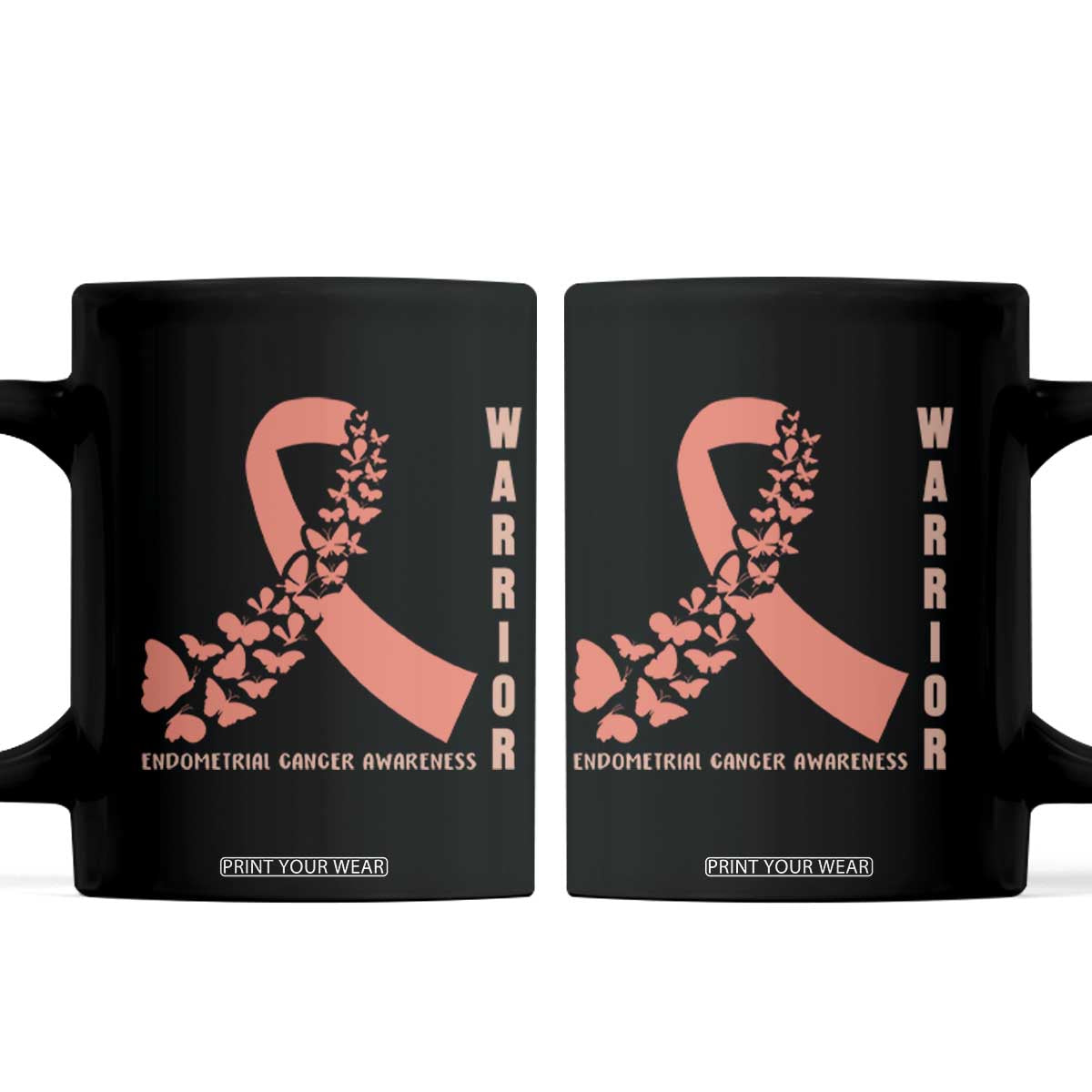 Endometrial Cancer Warrior Fighter Butterfly Coffee Mug Peach Ribbon Hope TS12 Black Print Your Wear