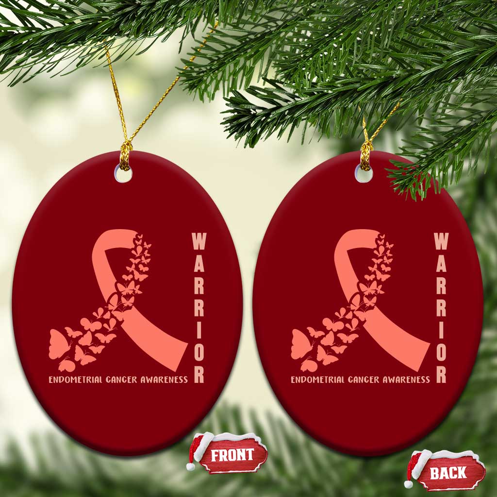 Endometrial Cancer Warrior Fighter Butterfly Ceramic Ornament Peach Ribbon Hope TS12 Print Your Wear