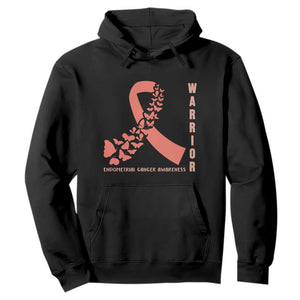 Endometrial Cancer Warrior Fighter Butterfly Hoodie Peach Ribbon Hope TS12 Black Print Your Wear
