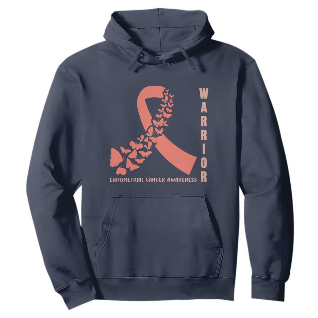 Endometrial Cancer Warrior Fighter Butterfly Hoodie Peach Ribbon Hope TS12 Navy Print Your Wear