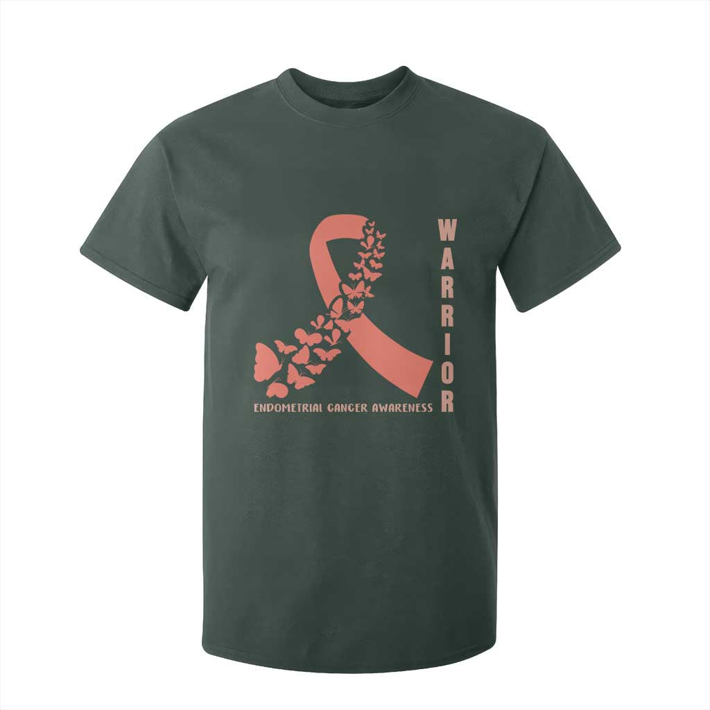 Endometrial Cancer Warrior Fighter Butterfly T Shirt For Kid Peach Ribbon Hope TS12 Dark Forest Green Print Your Wear