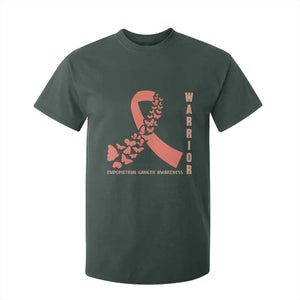 Endometrial Cancer Warrior Fighter Butterfly T Shirt For Kid Peach Ribbon Hope TS12 Dark Forest Green Print Your Wear