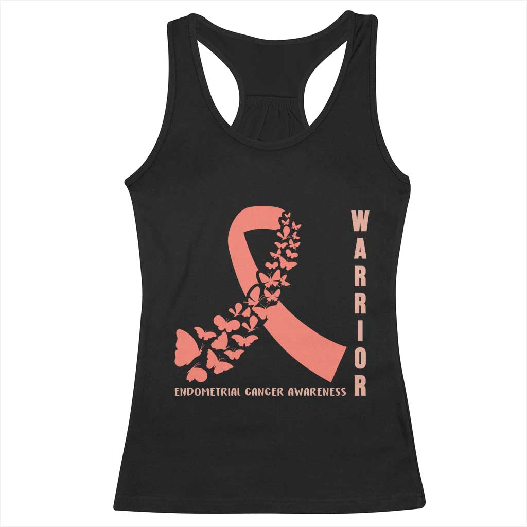 Endometrial Cancer Warrior Fighter Butterfly Racerback Tank Top Peach Ribbon Hope TS12 Black Print Your Wear