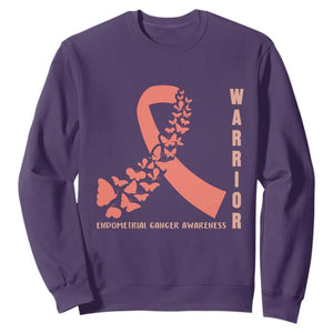 Endometrial Cancer Warrior Fighter Butterfly Sweatshirt Peach Ribbon Hope TS12 Purple Print Your Wear
