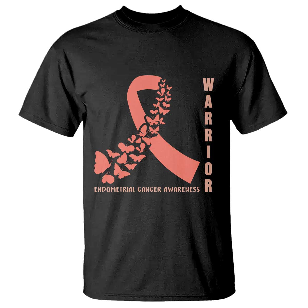 Endometrial Cancer Warrior Fighter Butterfly T Shirt Peach Ribbon Hope TS12 Black Print Your Wear
