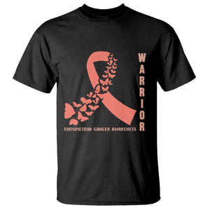 Endometrial Cancer Warrior Fighter Butterfly T Shirt Peach Ribbon Hope TS12 Black Print Your Wear