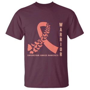 Endometrial Cancer Warrior Fighter Butterfly T Shirt Peach Ribbon Hope TS12 Maroon Print Your Wear