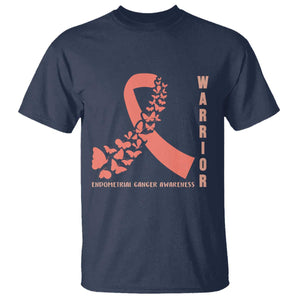 Endometrial Cancer Warrior Fighter Butterfly T Shirt Peach Ribbon Hope TS12 Navy Print Your Wear