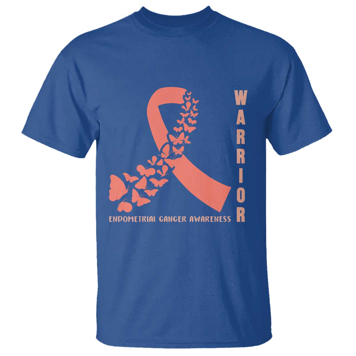 Endometrial Cancer Warrior Fighter Butterfly T Shirt Peach Ribbon Hope TS12 Royal Blue Print Your Wear
