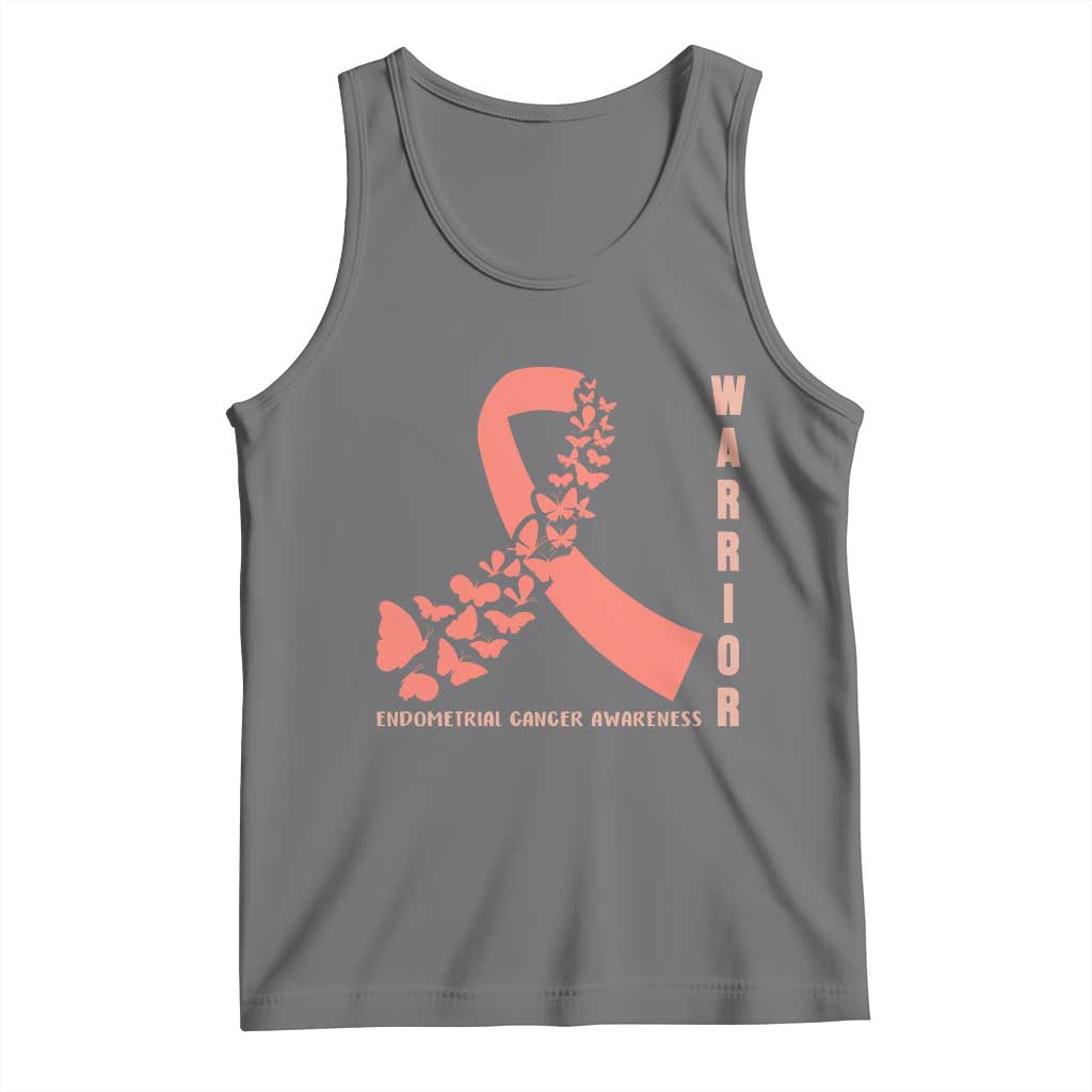 Endometrial Cancer Warrior Fighter Butterfly Tank Top Peach Ribbon Hope TS12 Black Heather Print Your Wear