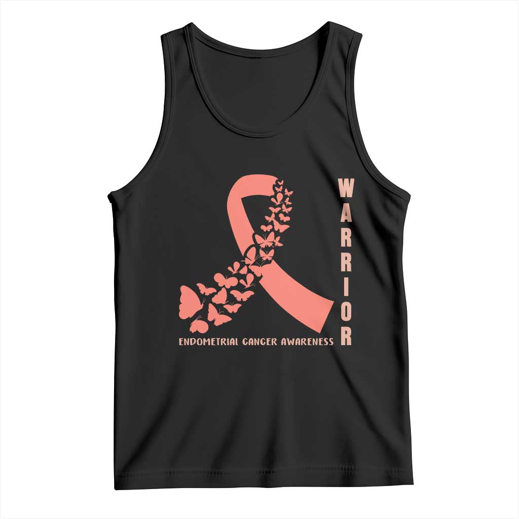 Endometrial Cancer Warrior Fighter Butterfly Tank Top Peach Ribbon Hope TS12 Black Print Your Wear