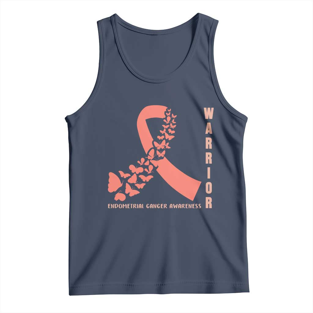 Endometrial Cancer Warrior Fighter Butterfly Tank Top Peach Ribbon Hope TS12 Navy Print Your Wear