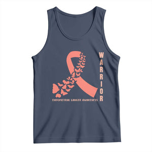 Endometrial Cancer Warrior Fighter Butterfly Tank Top Peach Ribbon Hope TS12 Navy Print Your Wear