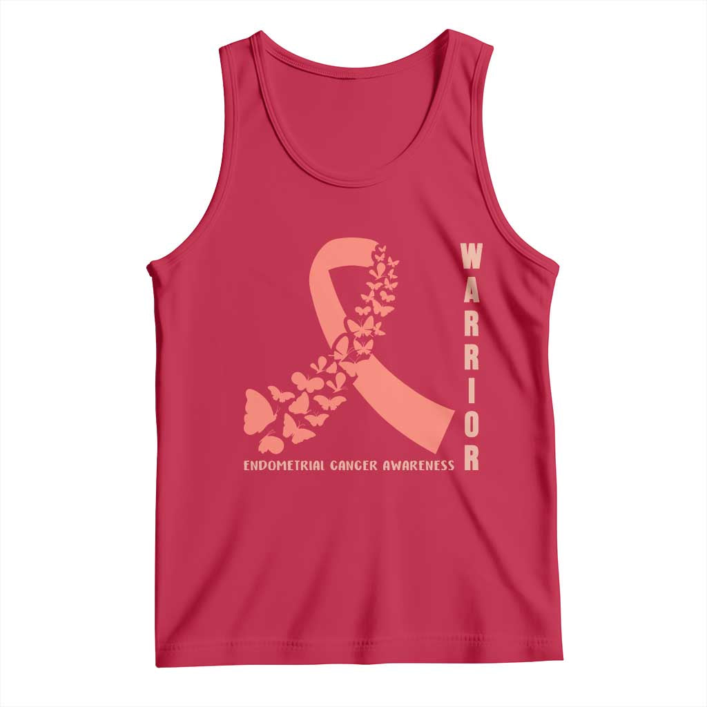 Endometrial Cancer Warrior Fighter Butterfly Tank Top Peach Ribbon Hope TS12 Red Print Your Wear